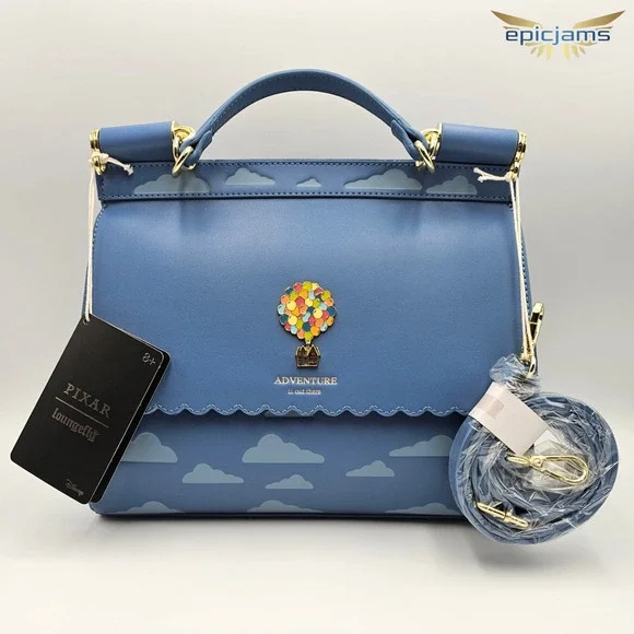 Loungefly Disney Pixar Up Carl & Ellie Clouds Blue Crossbody Bag Purse New - Picture 5 of 6